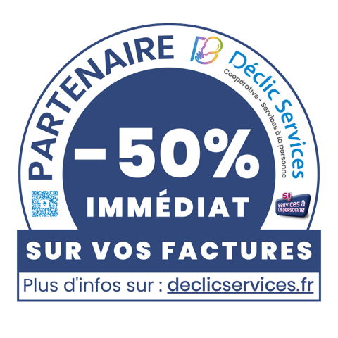 Déclic Services : 50% Immédiat sur Factures Badge Partenaire Déclic Services : -50% IMMÉDIAT sur vos factures. Plus d'infos sur declicservices.fr.