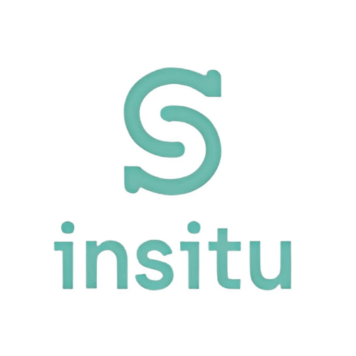 Logo Insitu : S stylisé et nom de marque turquoise Logo Insitu : un 'S' stylisé et continu de couleur turquoise au-dessus du mot 'insitu' en minuscules, sur fond blanc.