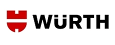 Logo Würth : Visserie, Outillage et Fixations Logo Würth rouge et noir sur fond blanc, montrant un emblème de château stylisé et le mot "WÜRTH" avec un tréma sur le U.